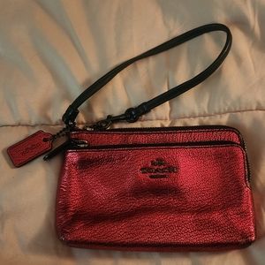 Coach metallic red wristlet